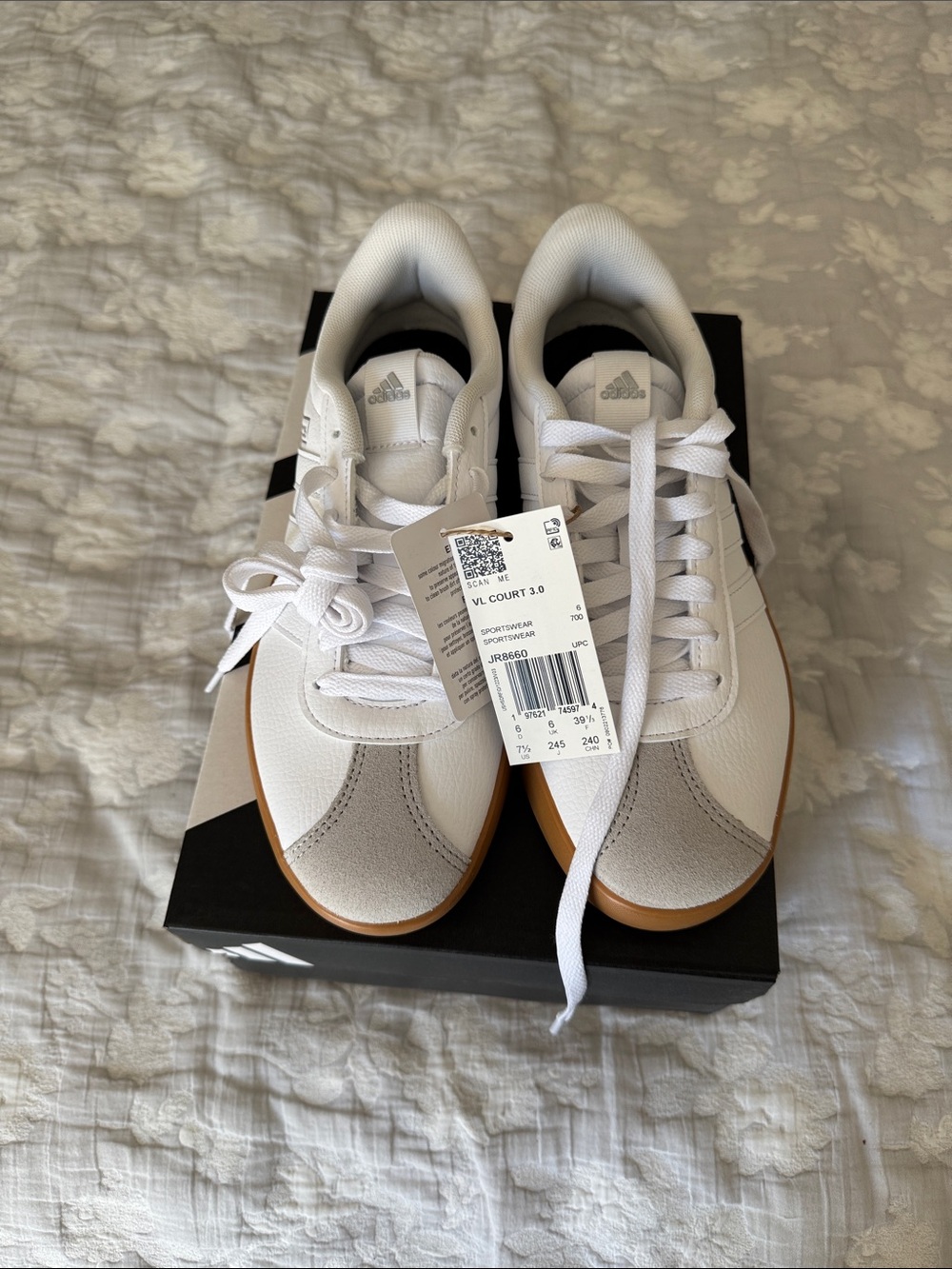 adidas White Sneakers with Gum Toe and Gray Suede Accent